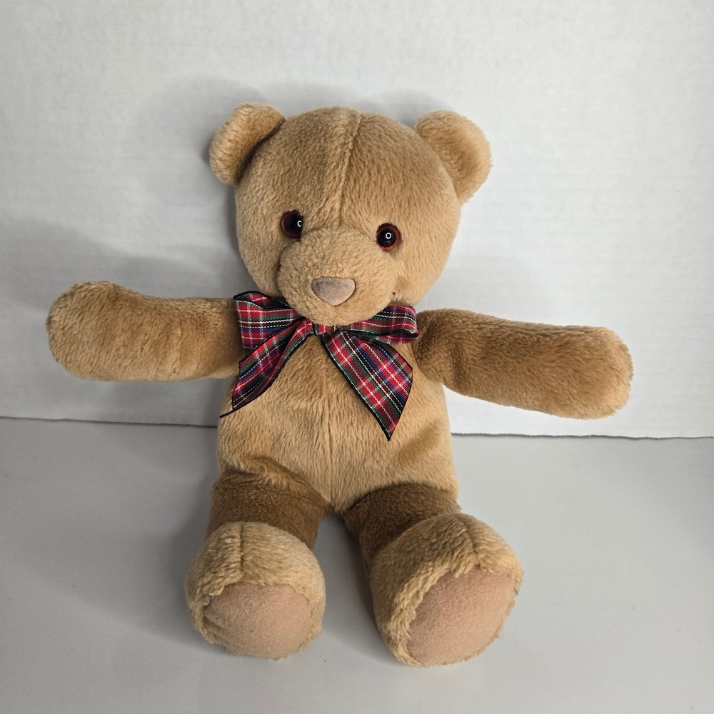 Gund Bo Bear Plush Teddy Light Brown Plaid Ribbon Bow Stuffed Toy Animal 40813